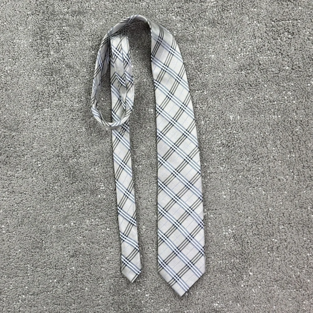 Beau Brummel Necktie Mens OS Beige Blue Plaid Silk Hand Made Soho Formal Tie